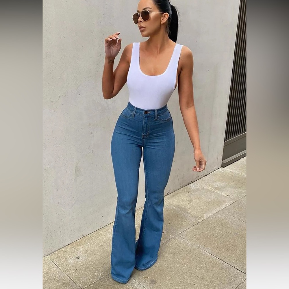 Fashion Nova Deep in My Soul Flare Jeans - Medium Blue Wash